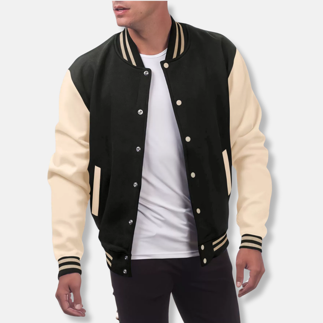 Henry Wool Varsity Jacket | Contrasting Sleeves Hip-Length Jacket