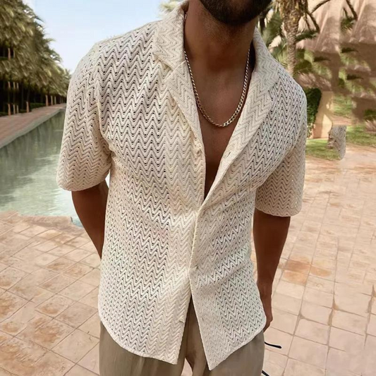 Men’s Polo Shirt – Relaxed Fit – Soft Knit – Textured Zigzag Design – Short Sleeve