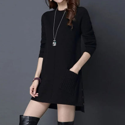 Aurora Relaxed Fit Sweater Dress | Crewneck Long Sleeve Sweater Dress