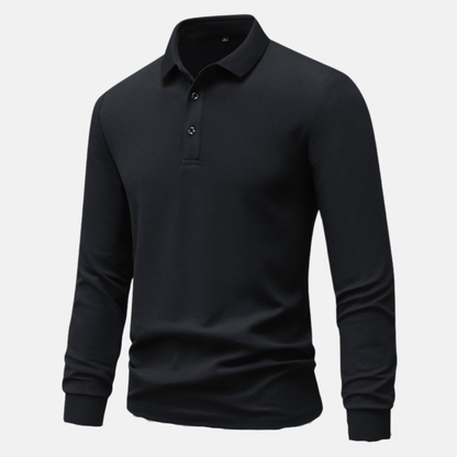 Men’s Long-Sleeve Polo Shirt – Regular Fit – Breathable Cotton Knit – Ribbed Cuffs