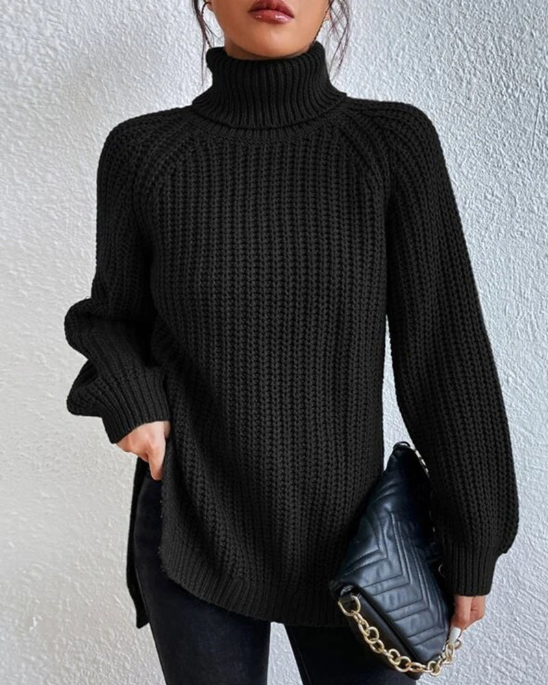 Isabella Oversized Sweater | Ribbed Turtleneck Hip-Length Sweater