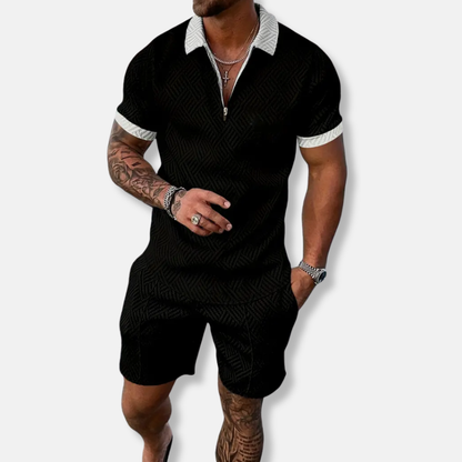 Men’s Polo Shirt and Shorts Set – Slim Fit – Breathable Blend – Zip Placket – Casual Wear