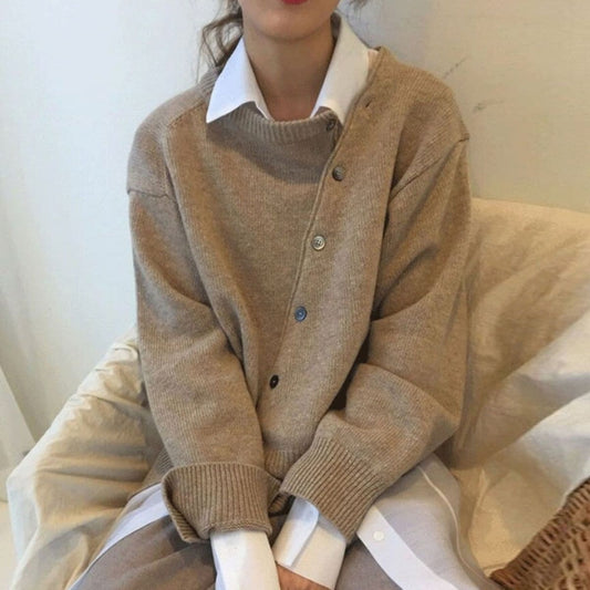 Women’s Sweater – Oversized Fit – Soft Knit – Button Front – Ribbed Trim Casual Style