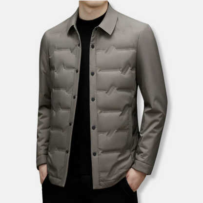 Charlie Slim Fit Down Jacket | Collared Quilted Button Front Jacket