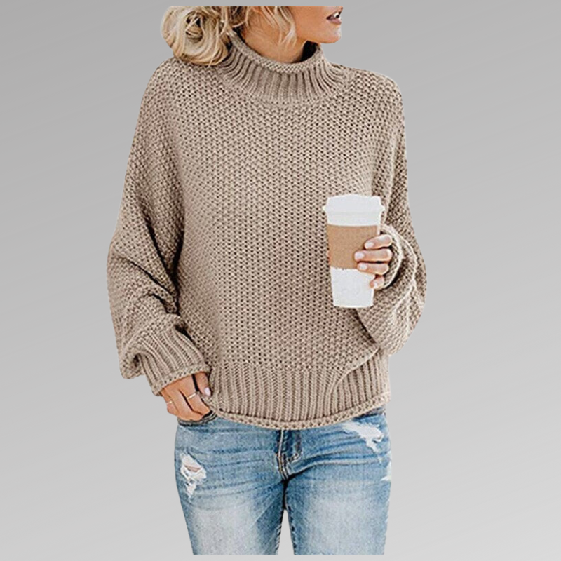 Women’s Knitted Sweater – Wool Blend – Oversized Fit – Turtleneck Ribbed Hem