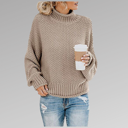 Women’s Knitted Sweater – Wool Blend – Oversized Fit – Turtleneck Ribbed Hem