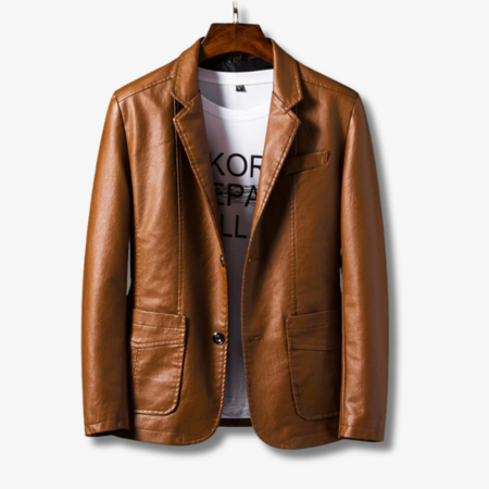 Men's Leather Jacket – Structured Fit – Stand Collar – Button Closure – Classic Style