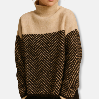 Isla Chevron Turtleneck Sweater | Relaxed Fit Ribbed Trim Sweater