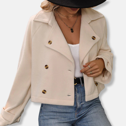 Women’s Cropped Jacket – Plush Texture – Oversized Fit – Double-Breasted Style