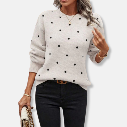 Stella Wool Pullover Sweater | Polka Dot Crewneck Sweater
