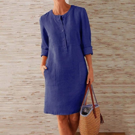 Women’s Shirt Dress – Relaxed Fit – Breathable Blend – Knee Length – Side Pockets