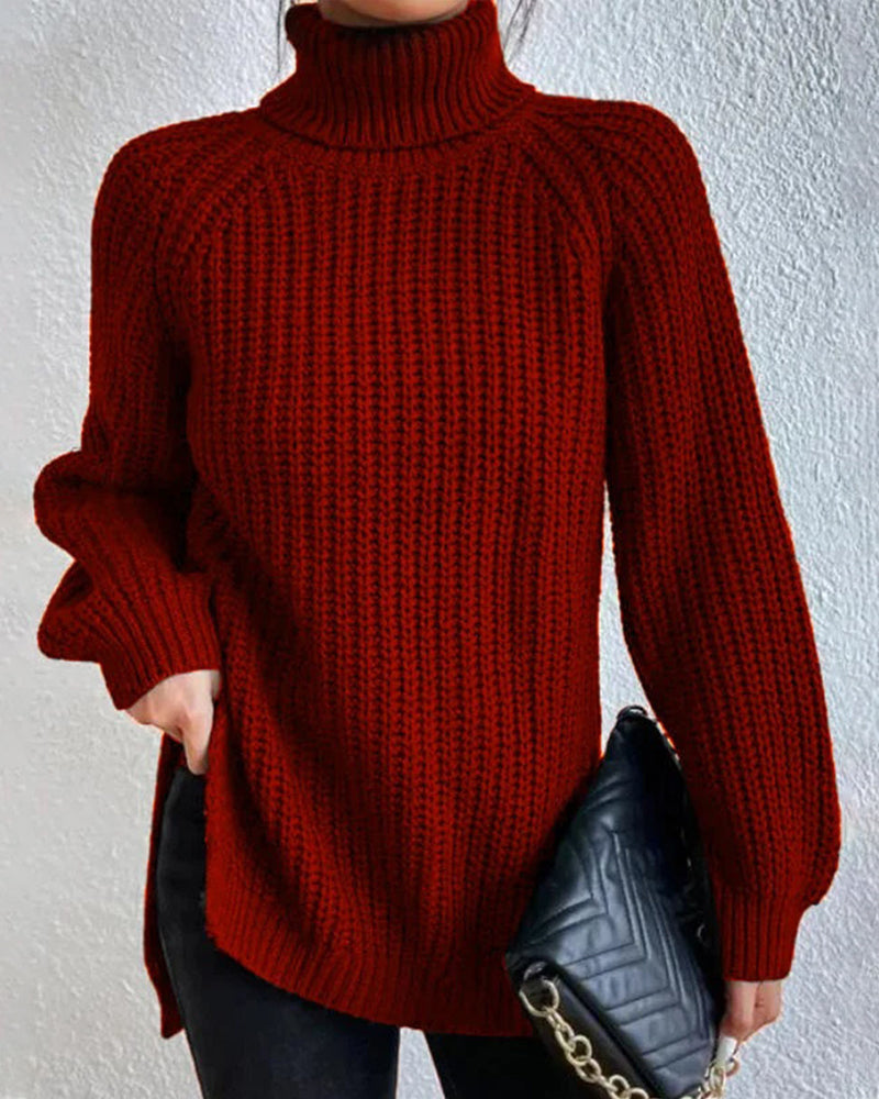 Isabella Oversized Sweater | Ribbed Turtleneck Hip-Length Sweater