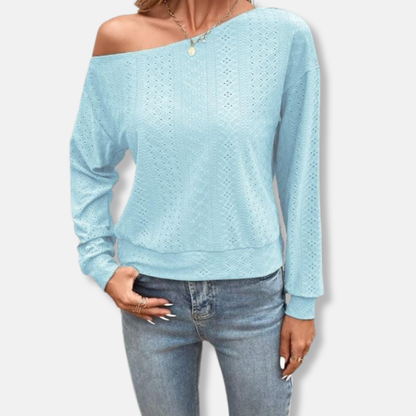 Isabella Cotton Relaxed Fit Sweater | Asymmetric Neck Casual Sweater