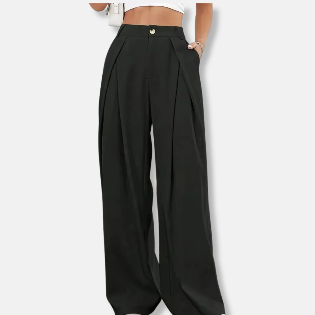 Women’s Trousers – Wide Leg – High Waist – Pleated Front – Relaxed Fit – Full Length