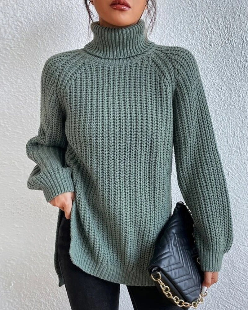 Isabella Oversized Sweater | Ribbed Turtleneck Hip-Length Sweater