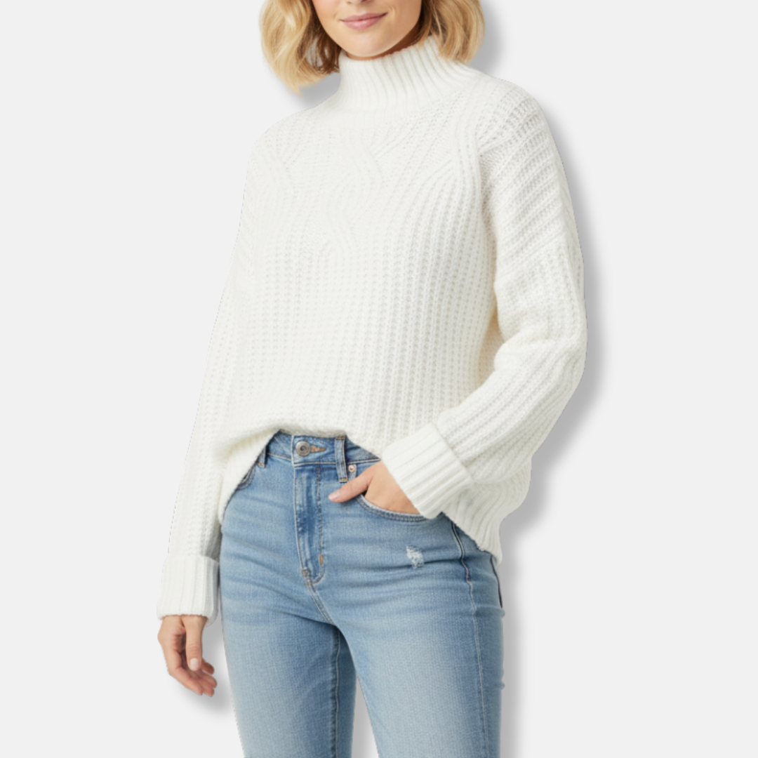 Isabella Wool High Neck Sweater | Oversized Cable Knit Sweater