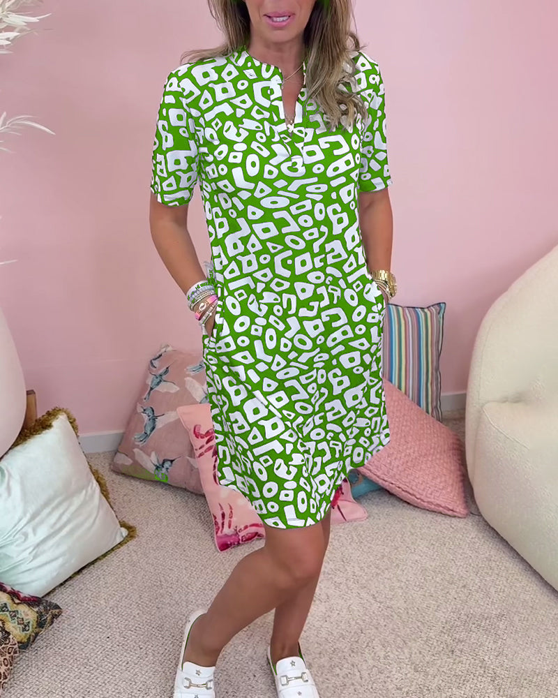 Women’s Beach Dress – Relaxed Fit – V-Neck – Short Sleeve – Natural Fibers – Pockets