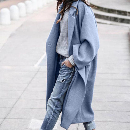 Women’s Long Coat - Wool Blend - Oversized Fit - Open Front Design