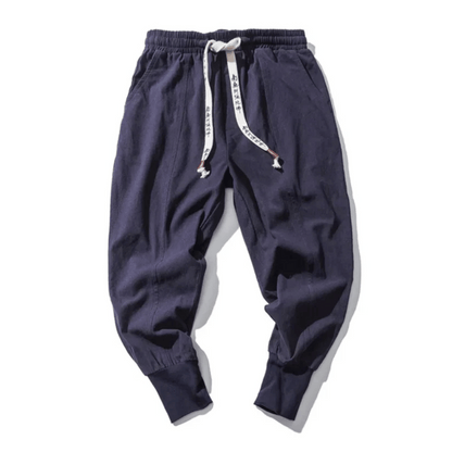 Men’s Tapered Pants - Relaxed Fit - Woven Cotton Blend - Elastic Waist - Ankle Cuffs