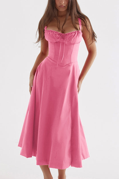 Women's Midi Dress - Corset Bodice - Sweetheart Neckline - High Slit Elegant Fit