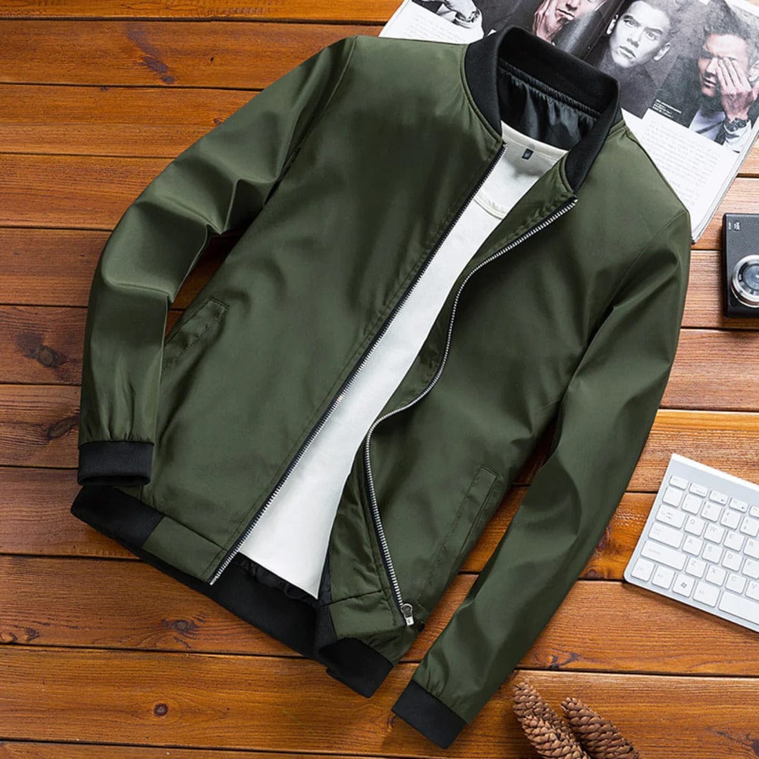 Men’s Bomber Jacket – Regular Fit – Wind-Resistant – Ribbed Trim – Zip Front