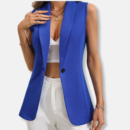 Women’s Sleeveless Cardigan Jacket – Tailored Fit – Round Neck – Single Button Closure
