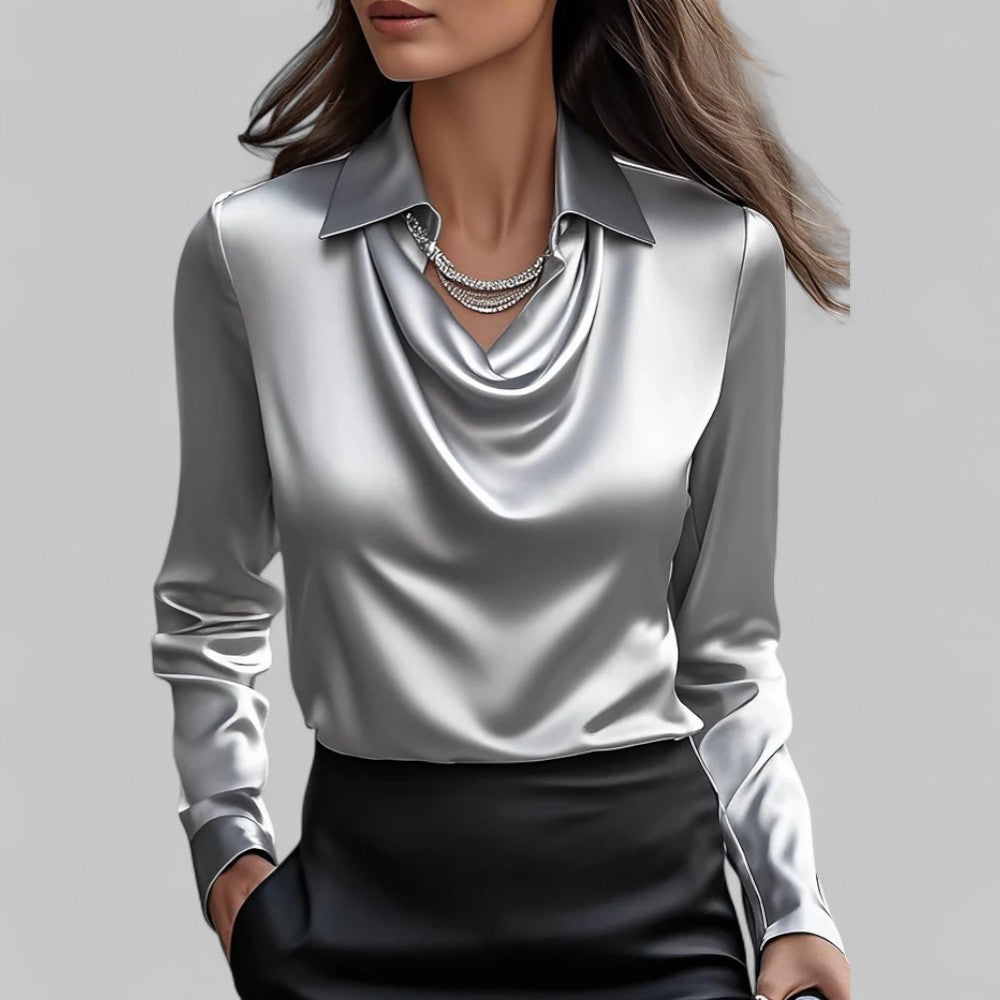 Elisa Regular Fit Draped Blouse | Collared Long Sleeve Blouse