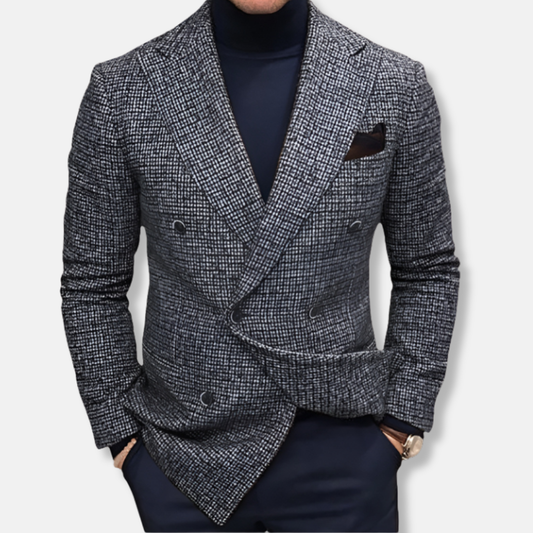 Men’s Blazer – Tailored Fit – Double-Breasted – Textured Finish – Peak Lapel Formal Wear