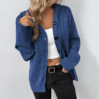 Women’s Knitted Cardigan – Wool Blend – Oversized Fit – Hooded – Button Front Ribbed Hem