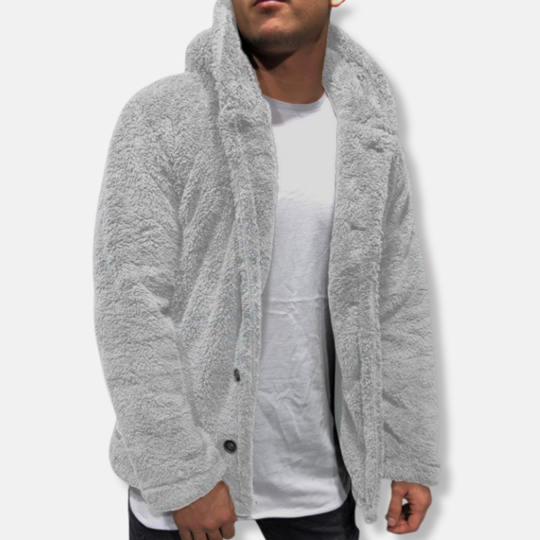 Men’s Hooded Jacket – Fleece Feel – Relaxed Fit – Button Front Casual Layer
