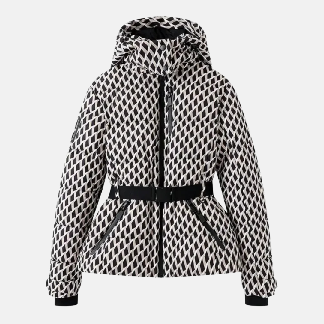 Isla Quilted Hooded Ski Jacket | Belted Zip Pockets Ski Jacket