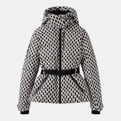 Isla Quilted Hooded Ski Jacket | Belted Zip Pockets Ski Jacket