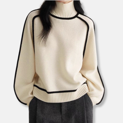 Lily Turtleneck Sweater | Contrast Trim Relaxed Fit Sweater