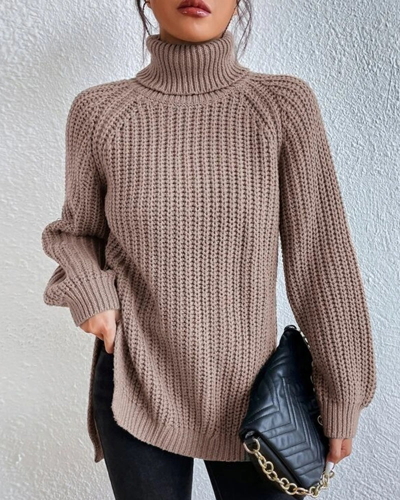 Isabella Oversized Sweater | Ribbed Turtleneck Hip-Length Sweater