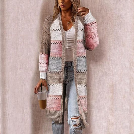 Women’s Knitted Cardigan – Relaxed Fit – Long Open Front