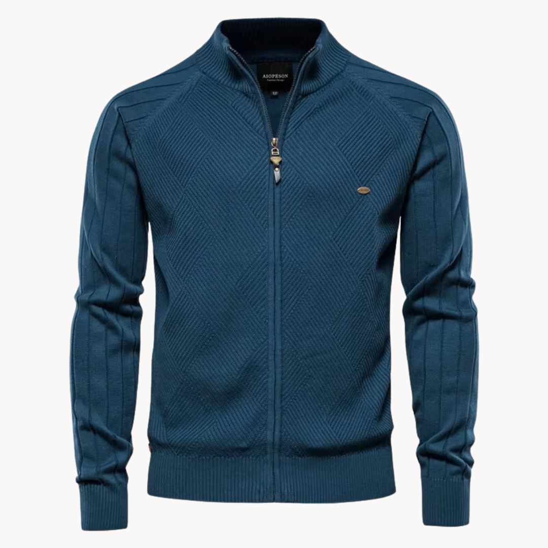 Men’s Hybrid Jacket – Slim Fit – Knitted Wool Blend – Zip-Up – Ribbed Trim