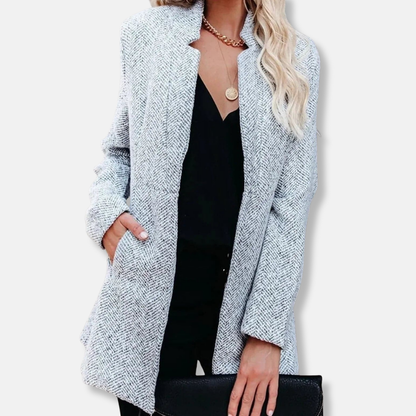 Women’s Tweed Jacket – Tailored Fit – Classic Lapel – Hip Length Open Front
