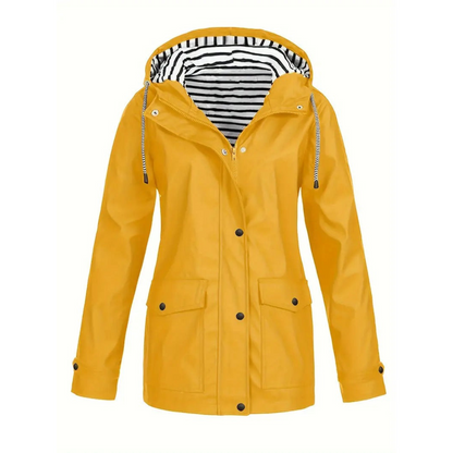 Women’s Raincoat – Relaxed Fit – Water-Resistant – Adjustable Hood – Mid-Length