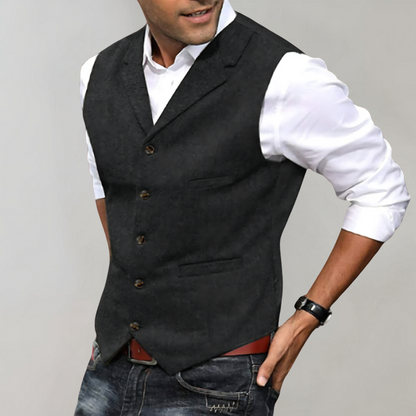 Men’s Suit Vest – Slim Fit – Wool Herringbone – Button Front – Classic V-Neck