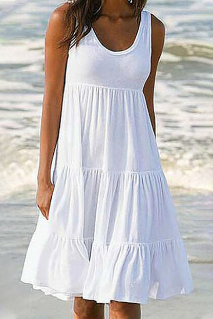 Women's Sleeveless Tiered Dress - Scoop Neck A-Line - Flowy Lightweight Casual Wear