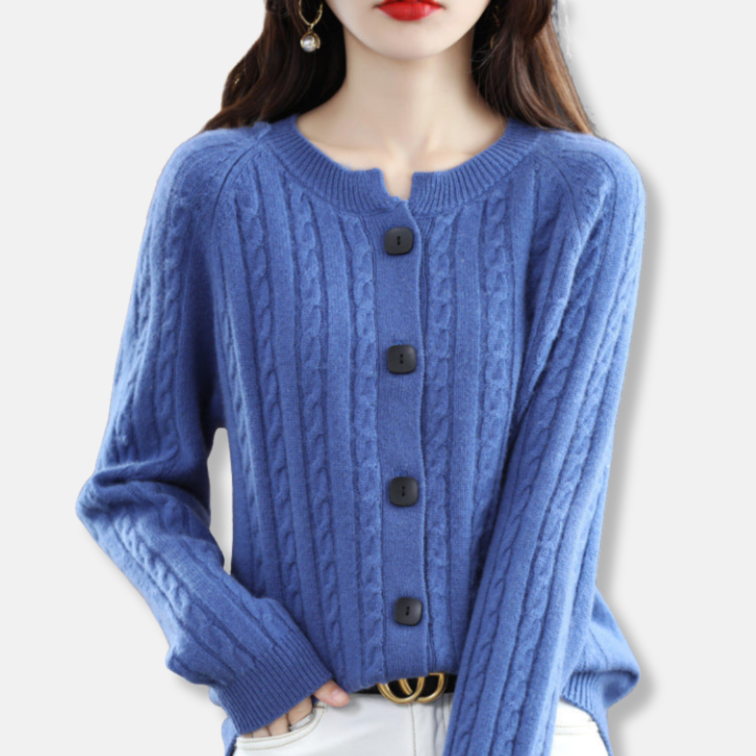 Olivia Relaxed Fit Cardigan | Cable Knit Button Front Cardigan
