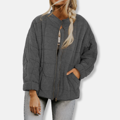 Women’s Quilted Jacket – Relaxed Fit – High Collar – Layer with Pockets