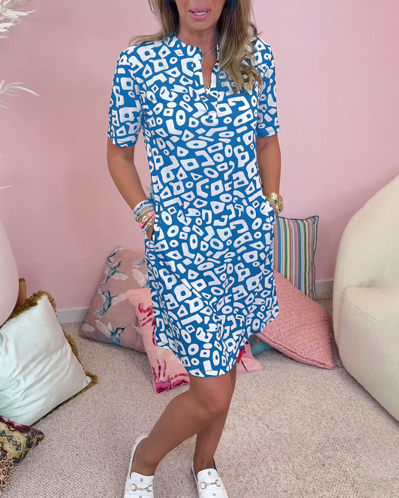 Women’s Beach Dress – Relaxed Fit – V-Neck – Short Sleeve – Natural Fibers – Pockets