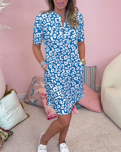 Women’s Beach Dress – Relaxed Fit – V-Neck – Short Sleeve – Natural Fibers – Pockets