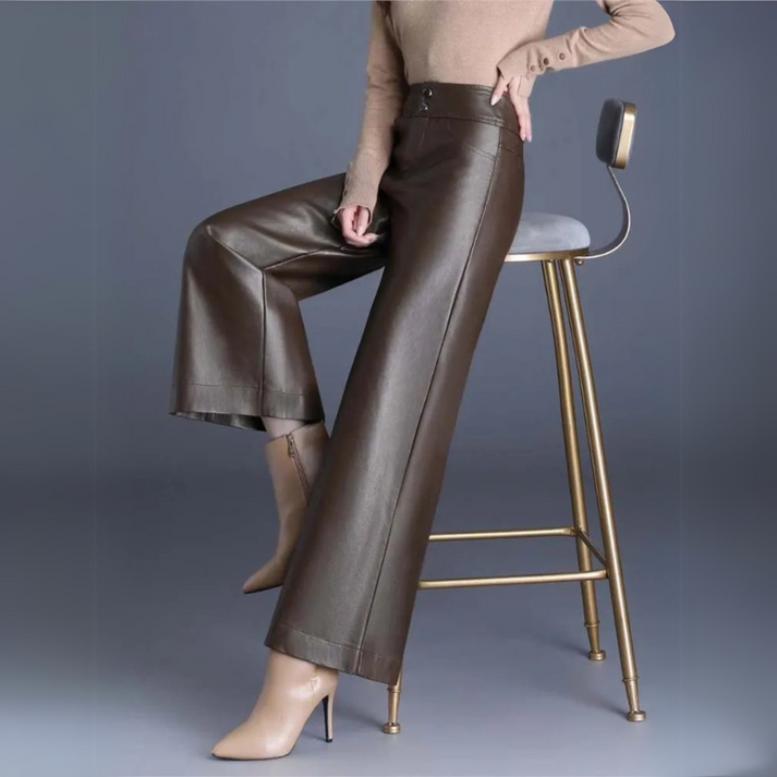 Women’s Trousers – High Waist – Wide Leg – Full Length – Relaxed Fit – Glossy Finish