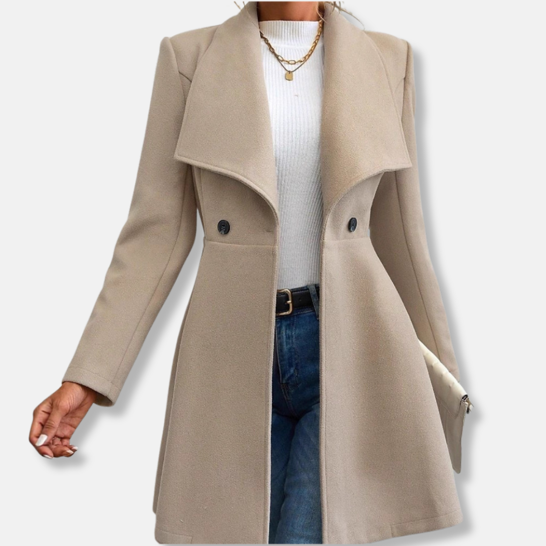 Isla Tailored Coat | Lapel Collar Button Front Winter Coat