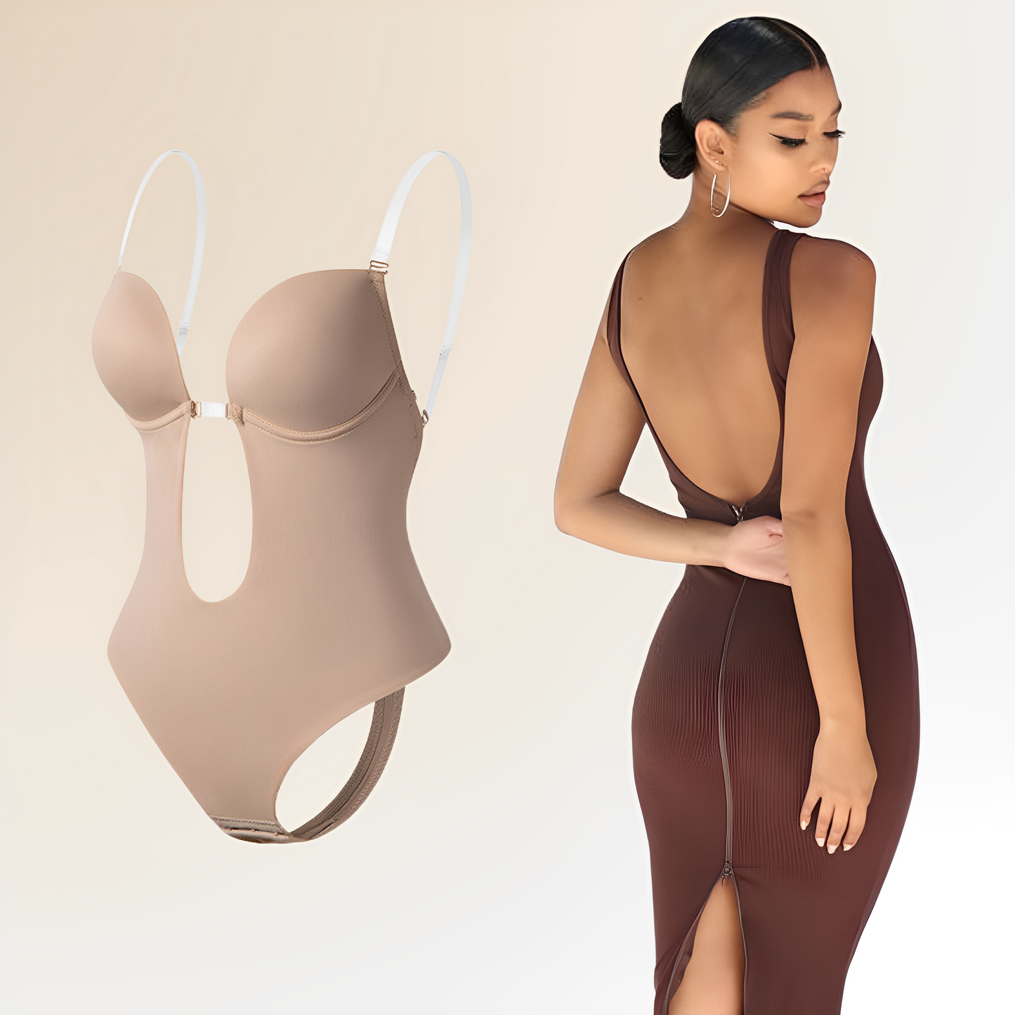 Women’s Bodysuit – Slim Fit – Backless – Cut-Out Front – Adjustable Straps – Breathable Blend