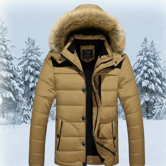 Thomas Slim Fit Puffer Jacket | Quilted Fur Trim Pockets Jacket