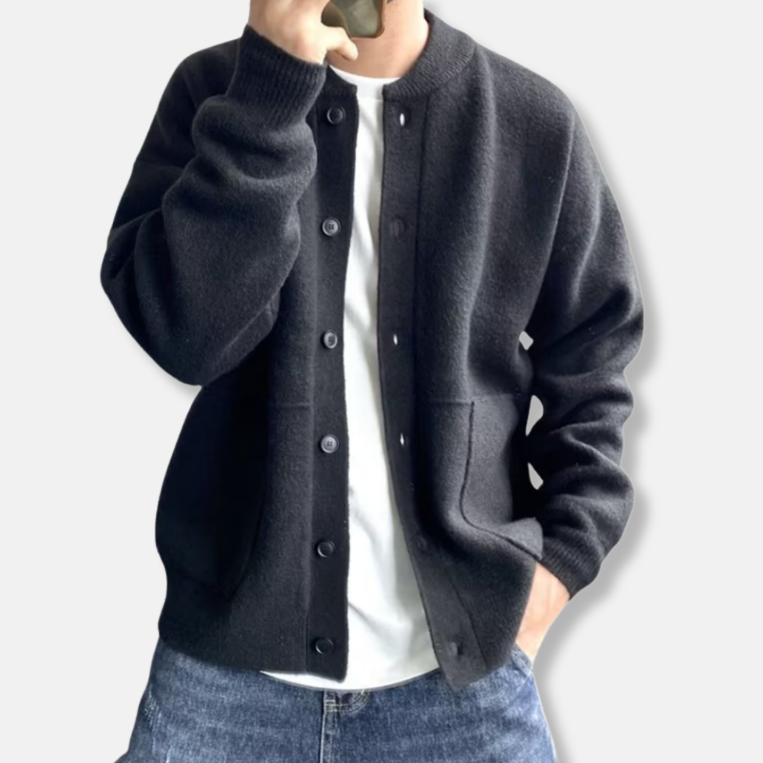 Oliver Wool Relaxed Fit Cardigan | Button Front Patch Pockets Cardigan