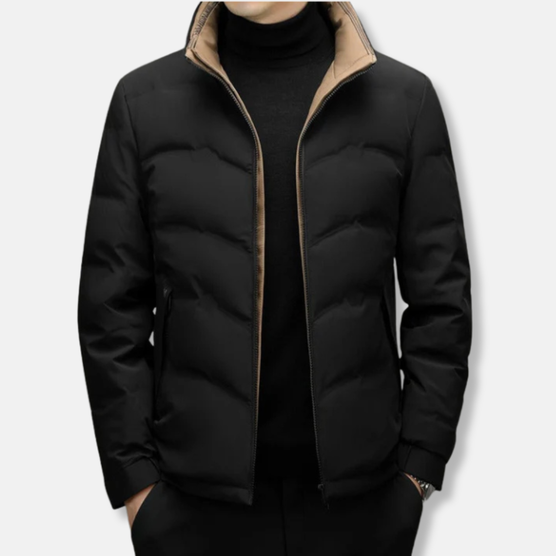 Joshua Quilted Chevron Puffer Jacket | Contrast Trim Zipper Pockets Jacket